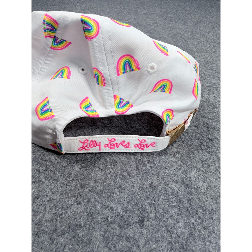 Lilly Pulitzer White Neon Rainbow Print Baseball Cap Hat Lilly Loves Love - Picture 2 of 5